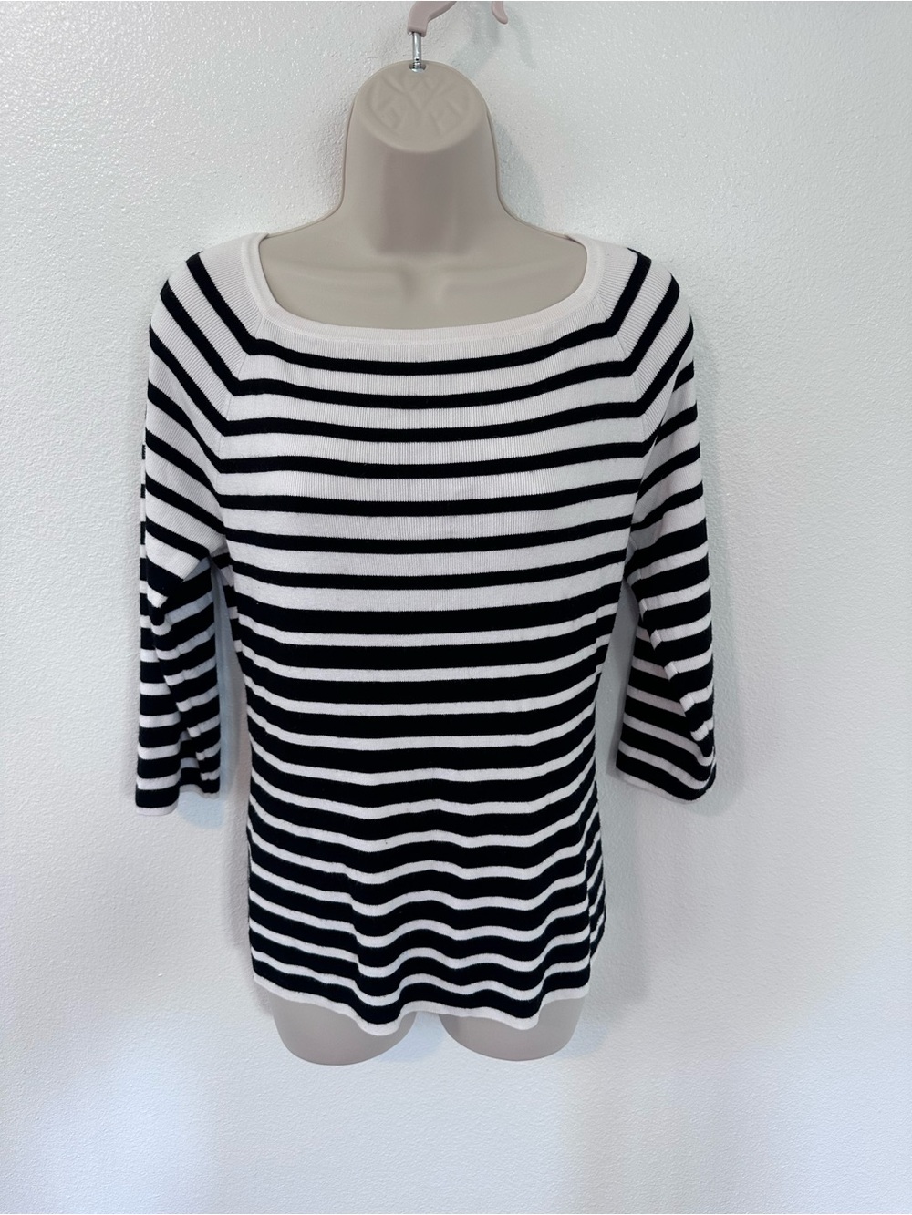 Chico's Black and White Striped Boatneck Top